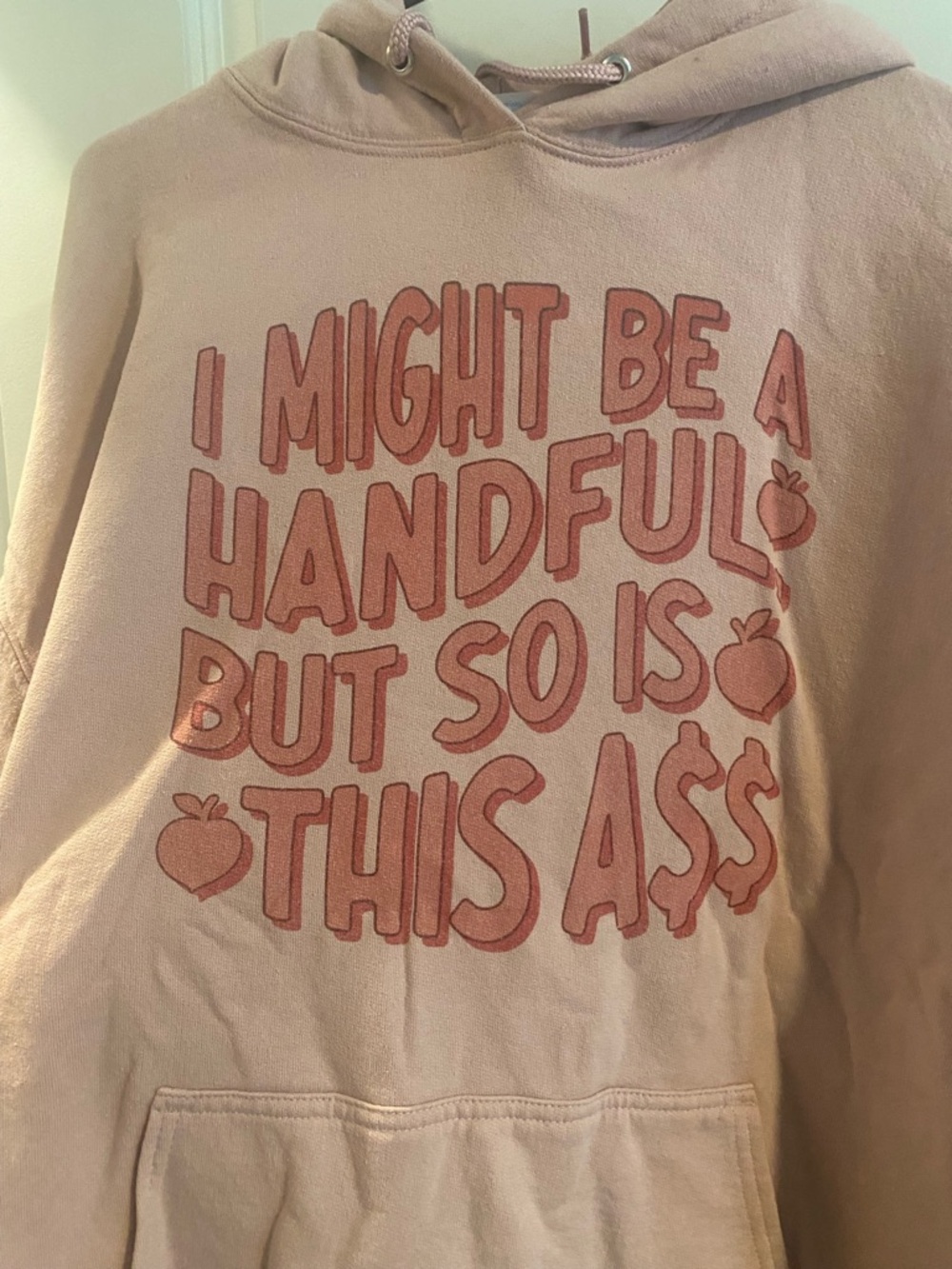 Graphic Pink Beige Hoodie - 'I Might Be A Handful'